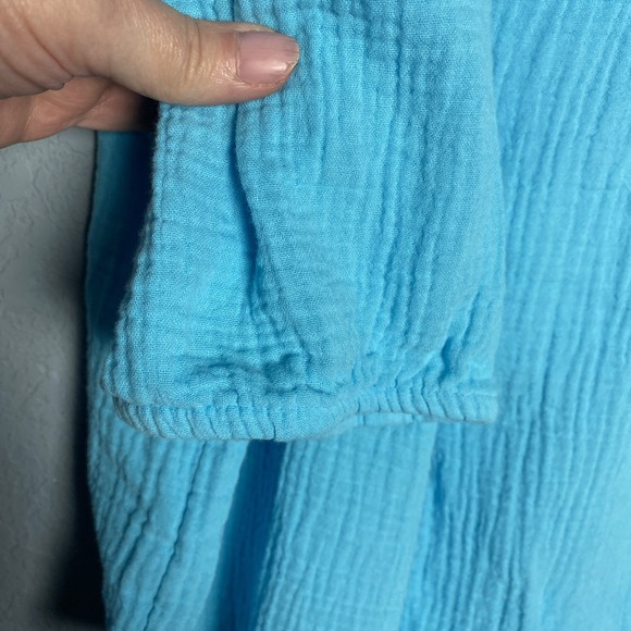 J. Jill popover 100% cotton gauze top Size 2X teal blue long sleeve V-neck - Picture 2 of 9